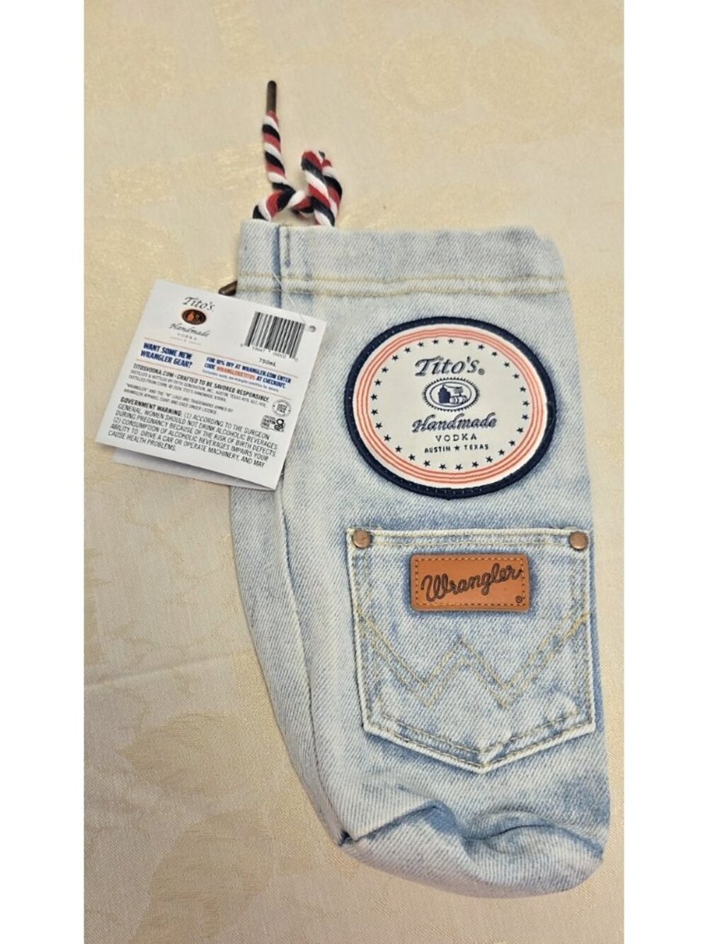 Wrangler Blue Denim Drawstring Bottle Bag Carrier – Tito's Handmade Vodka Theme